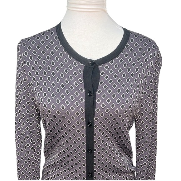 Ann Taylor Diamond Print Cardigan Purple - Picture 2 of 6